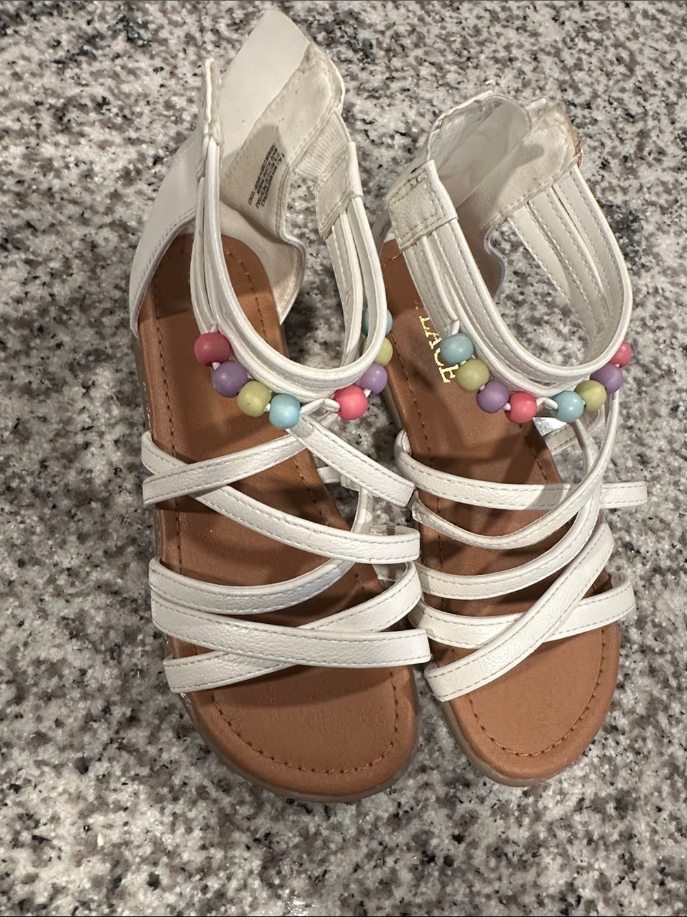 The Children's Place White Strappy Sandals with Pastel Beads